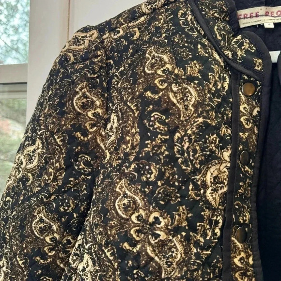 New Free People Zoey Jacket Quilted Fall Paisley Print Collarless Black - Picture 8 of 13